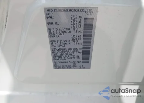 2017 Infiniti Qx60 z USA, uszkodzony, nr VIN 5N1DL0MM0HC549192